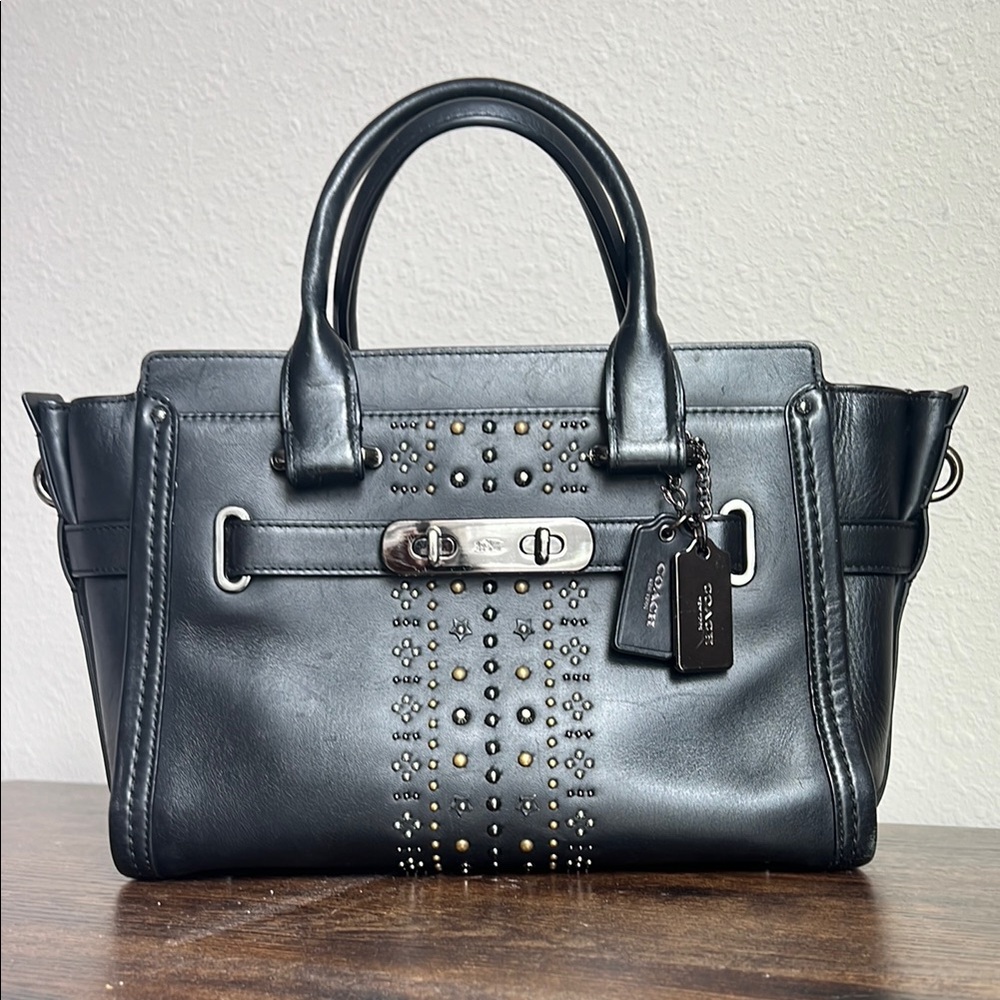 Coach Black Leather Satchel with Studded Details